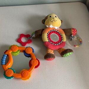 Plush Monkey Rattle Toy with Mirror and Colorful Teether Busy Toy